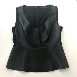 BCBG Cladiana Black Faux Leather Peplum Top